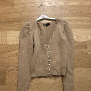 Generation Love Camel Tan V-Neck Cardigan with Pearl Buttons